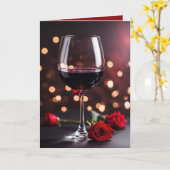 Carte Vin et Rose Anniversaire pour femme (Fleur jaune)