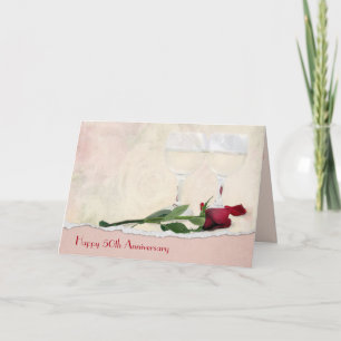 Carte Vin et Rose rouge 50e anniversaire