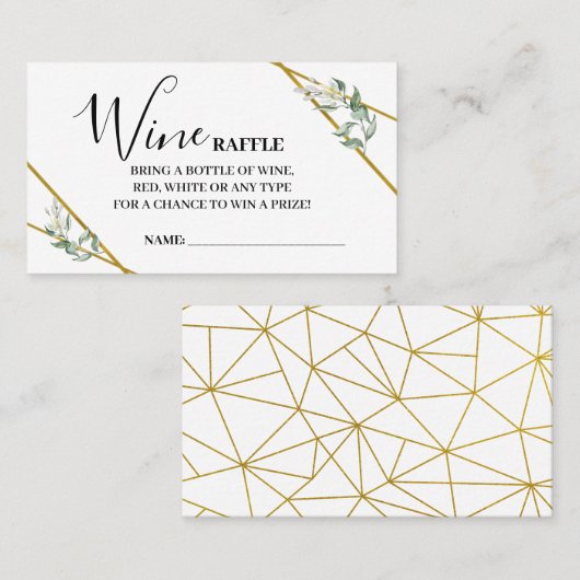 Carte Vin Raffle Ticket Vert Or Douche (Devant / Derrière)