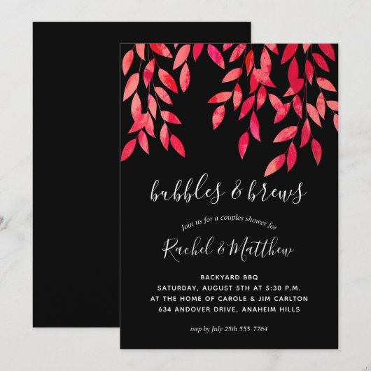 Carte Vins roses chauds sur Couples noirs Wedding shower (Devant / Derrière)