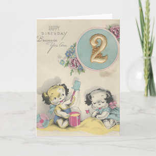 Carte Vintage "2 ans" Joyeux anniversaire