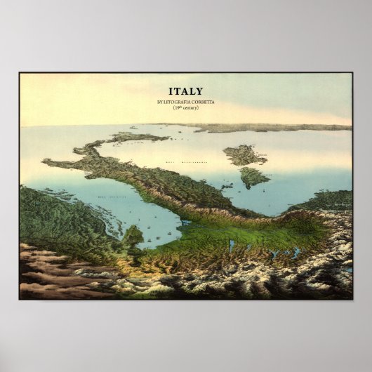 Carte vintage 3D de l'Italie (19e siècle) Poster (Devant)