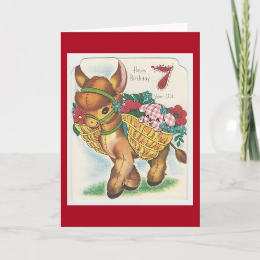Carte Vintage 7 ans Joyeux Birthday Burro (Devant)