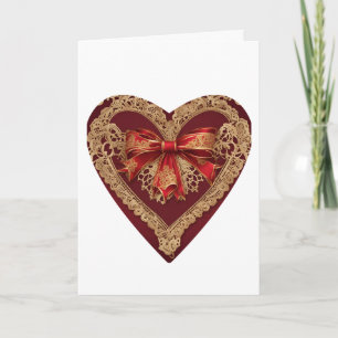 Carte vintage à dentelle rouge en forme de cœur po