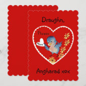 Carte vintage à plat Valentine Oiseau bleu (Devant / Derrière)