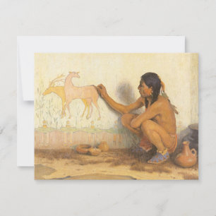 Carte Vintage Amérindien, artiste indien par Couse