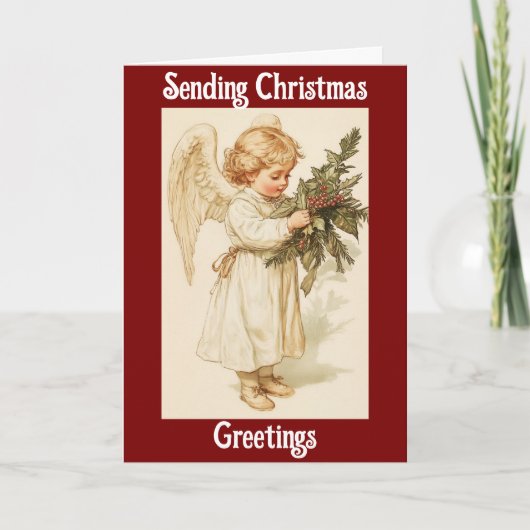 Carte Vintage Angel With Holly Christmas Greeting Card (Devant)