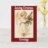 Carte Vintage Angel With Holly Christmas Greeting Card (Fleur jaune)
