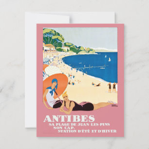 Carte Vintage Antibes France Plage Voyage