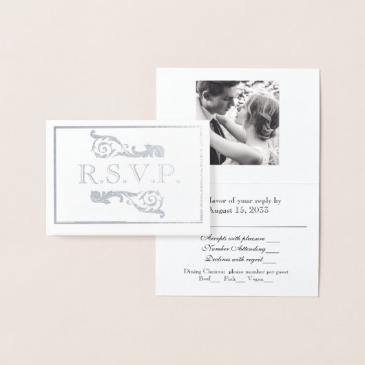 Carte vintage Argent Argent Gris RSVP Foil (Affichage)