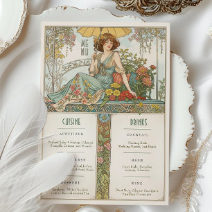 Carte vintage Art Nouveau Mariage Menu & Boissons