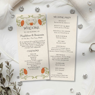 Carte Vintage Art Nouveau Orange Floral Wedding Programm