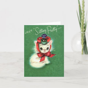 Carte Vintage "Assis Joli" Christmas Kitten