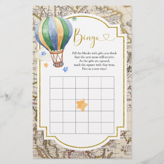 Carte vintage Baby shower à air chaud Bingo (Devant)