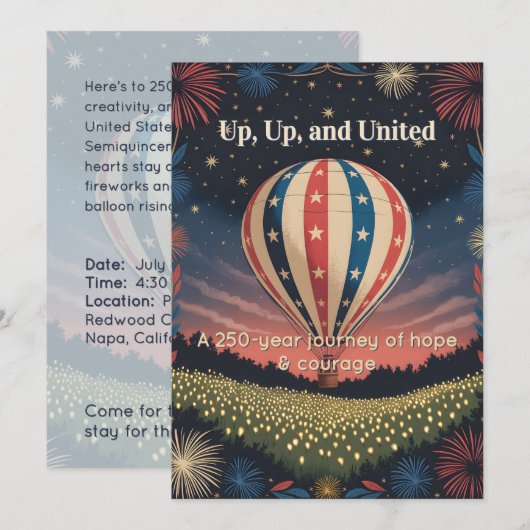 Carte Vintage Balloon & Fireworks Celebration Invite (Devant / Derrière)