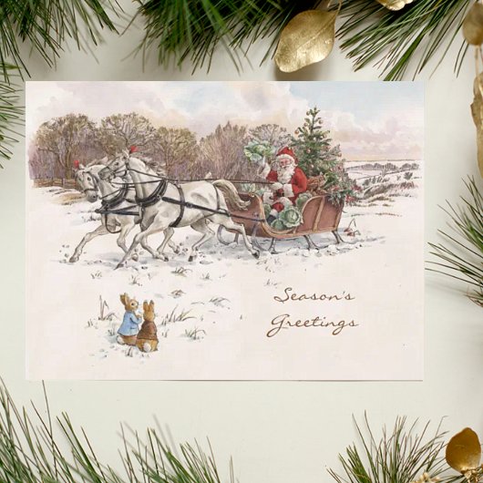 Carte Vintage Beatrix Potter Noël Bonjour