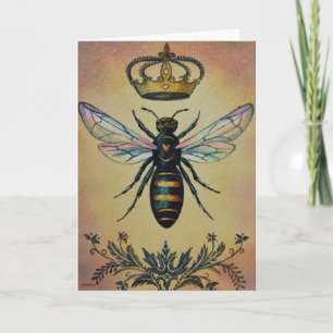 Carte Vintage Bee No. 3 Queen Crown Watercolor Art
