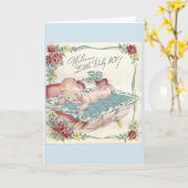 Carte Vintage - Bienvenue bébé garçon, (Fleur jaune)