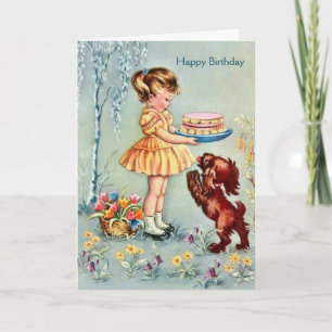 Carte Vintage - Birthday Girl & Her Dog,