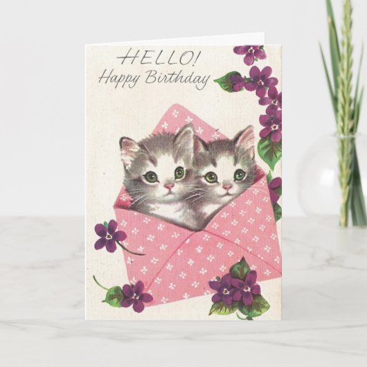Carte Vintage Birthday Kittens and Violets (Devant)