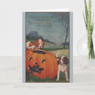Carte Vintage Black Cat and Beagles Halloween Card