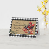 Carte Vintage Black Sleigh Packages Black Check Burlap (Fleur jaune)