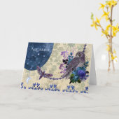 Carte Vintage bleu violet Zodiac Aquarius Anniversaire (Fleur jaune)