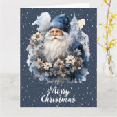 Carte Vintage Blue Père Noël personnalisable XL Holiday (Fleur jaune)