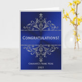 Carte Vintage Blue Silver Nom Félicitation Graduation (Fleur jaune)