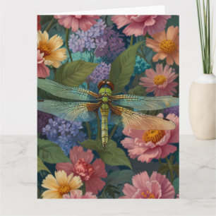 Carte Vintage boho chic pastel jardin floral dragonfly