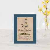 Carte Vintage Bonne Année Avec Les Oiseaux (Fleur jaune)
