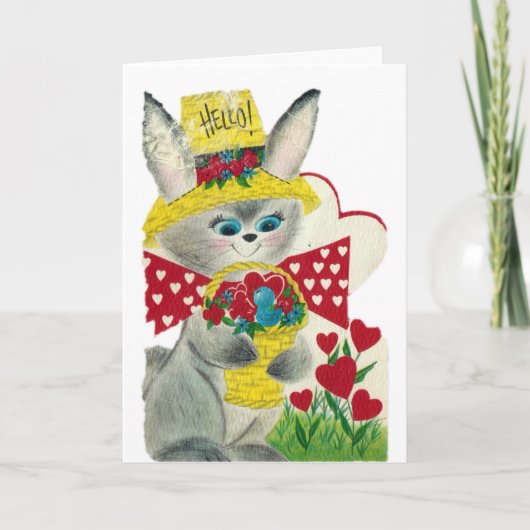 Carte Vintage Bunny Hello (Devant)