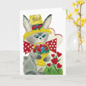 Carte Vintage Bunny Hello (Fleur jaune)