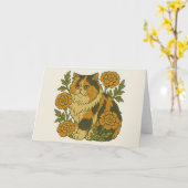 Carte Vintage Calico Kitty Chat Marigold Fleurs (Fleur jaune)