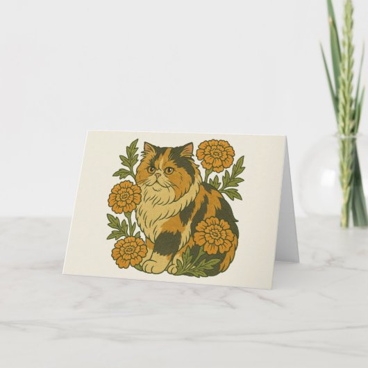 Carte Vintage Calico Kitty Chat Marigold Fleurs (Devant)