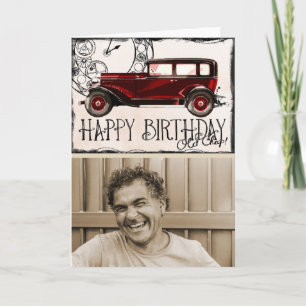Carte Vintage Car Lover Joyeux Anniversaire Vieux Chap