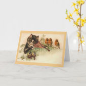 Carte Vintage Cat Playing Violin (Fleur jaune)