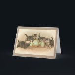 Carte Vintage Cat Tea Party<br><div class="desc">Retro / Vintage Cat note. Quatre adorables kittens having a tea party ! Parfait pour un chat !</div>