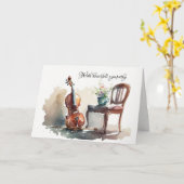 Carte Vintage Cello avec chaise (Fleur jaune)