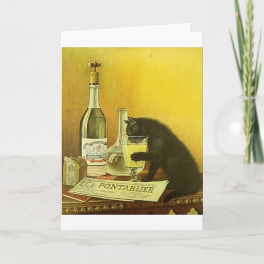 Carte vintage Champagne Boire Black Cat Note Card (Devant)