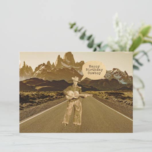Carte vintage Chanté Plat Anniversaire Cowboy (Debout devant)