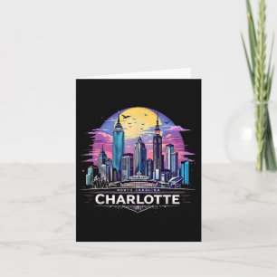 Carte Vintage Charlotte North Carolina Sunset Skyline Ci