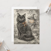 Carte Vintage Chat Noir Halloween (Devant/Arrière en situation)