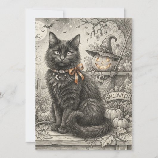 Carte Vintage Chat Noir Halloween (Devant)