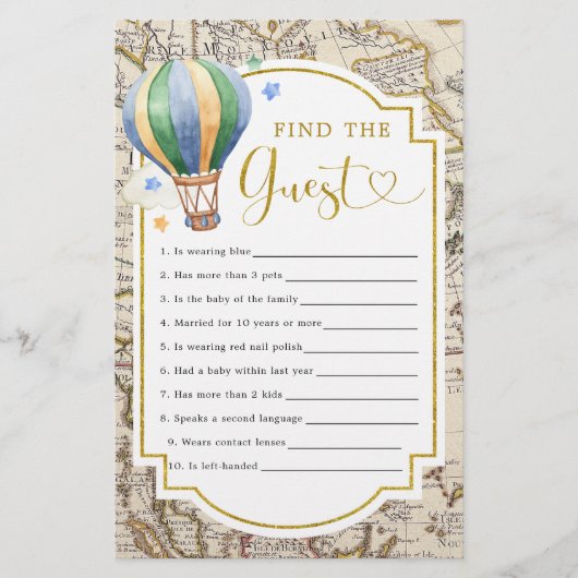 Carte vintage Chaud Air Balloon Douche Trouver L'I (Devant)