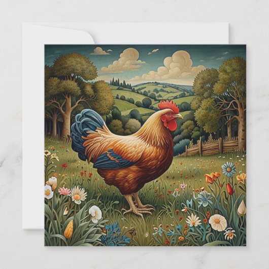 Carte Vintage chic pâturage de poulet boho paysage (Devant)