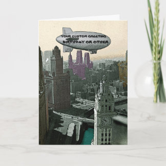 CARTE VINTAGE CHICAGO BLIMP SUR LA VILLE COMIQUE ANNIVER