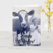 Carte Vintage Child and Cow Birthday CArd (Fleur jaune)