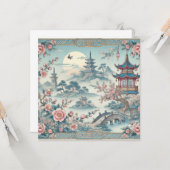 Carte vintage chinoise Carrelage bleu (Devant/Arrière en situation)