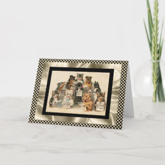 Carte vintage Chœur de chiens et de chats chantant
